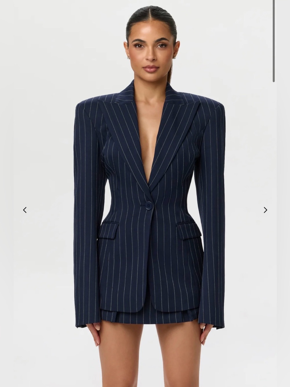 Naked Wardrobe Pinstripe Suiting Blazer Navy